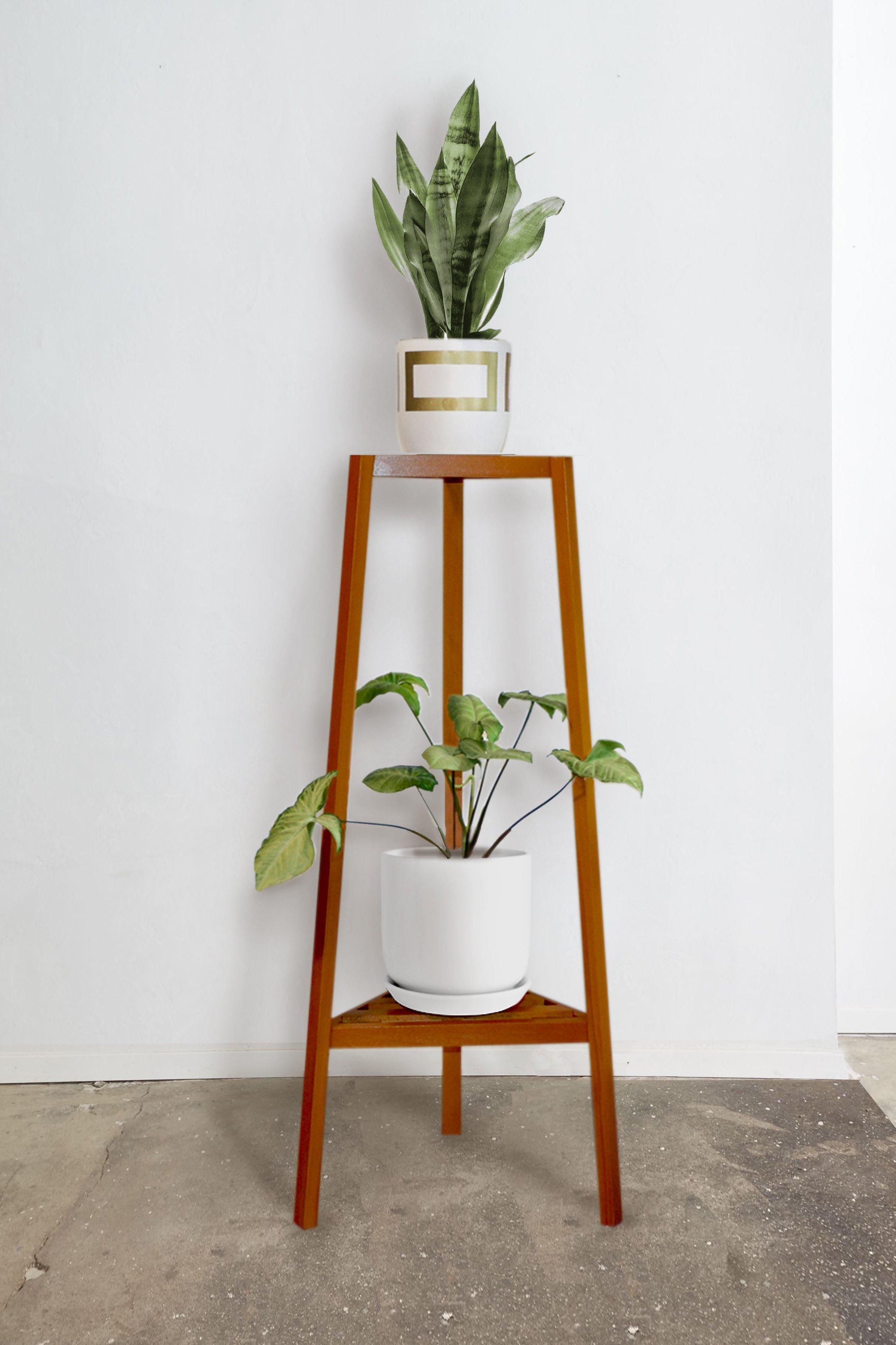 Buono Solid Wood Handmade Two-Tiers Plant  Stand Planter